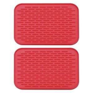 2 Pcs 8.5" x 6" Silicone Drain Pad Heat Resistant - Red